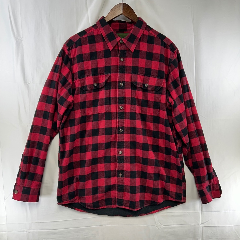 Eddie Bauer Flannel Shirt Mens Medium Red Black Buffalo Plaid Fleece Lined
